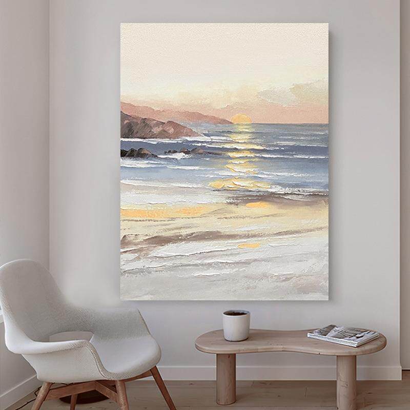 日出东方玄关油画装饰画 现代简约客厅卧室挂画风景纯手绘肌理画