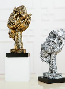 轻奢创意抽象人物不听不看玄关桌面摆件办公室酒柜书架装饰品摆件