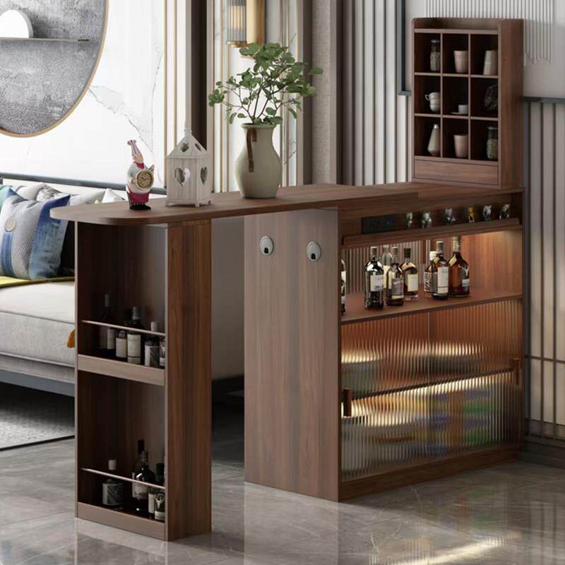 实木吧台桌家用双面沙发边柜可伸缩小户型隔断岛台靠墙一体餐柜