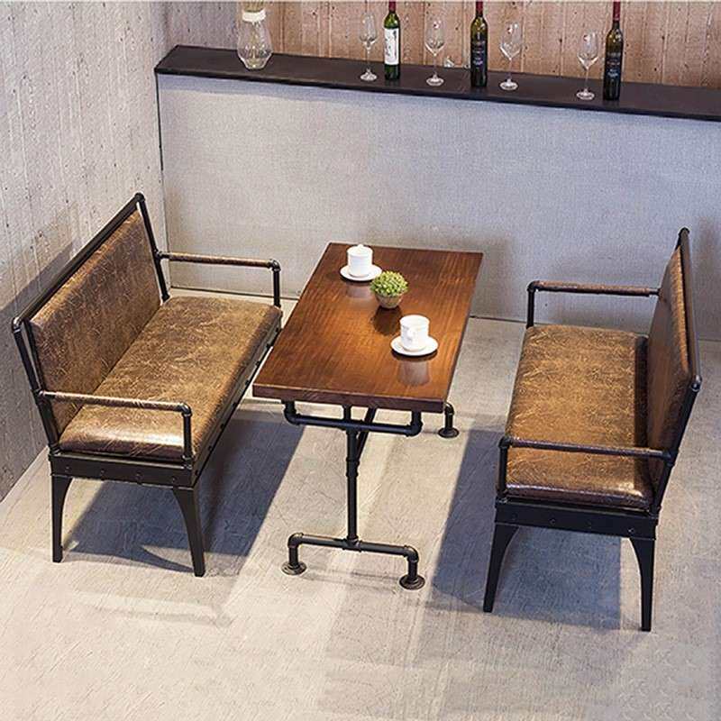 美式主题餐厅多人卡座餐桌椅组合loft实木餐台主题餐厅餐吧沙发