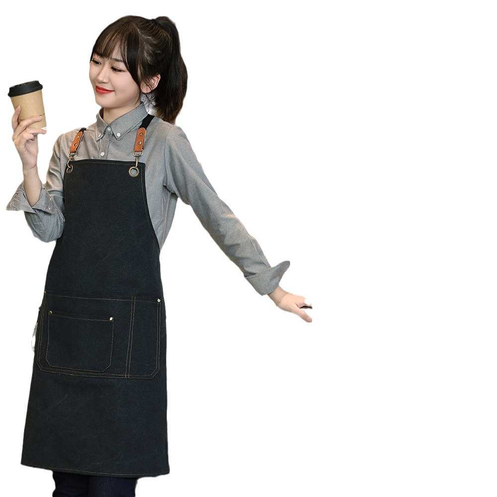 餐饮专用帆布防水围裙定印制做LOGO奶茶店咖啡厅服务员工作服围腰