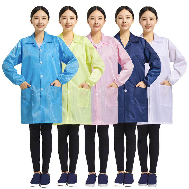 防静电大褂条纹无尘服白色短袖防尘防护工作服食品男女蓝色静电衣