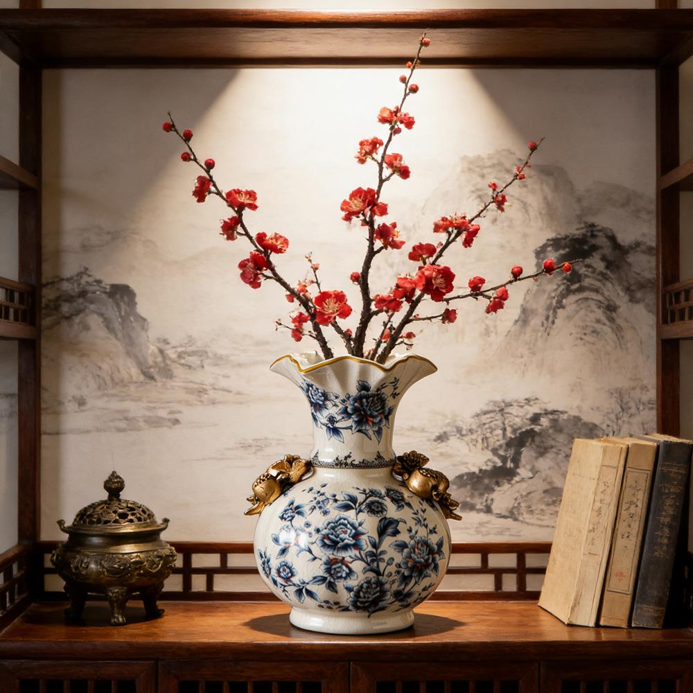 包邮新中式陶瓷花瓶插干花高级感摆件家居美式复古花瓶高级感装饰