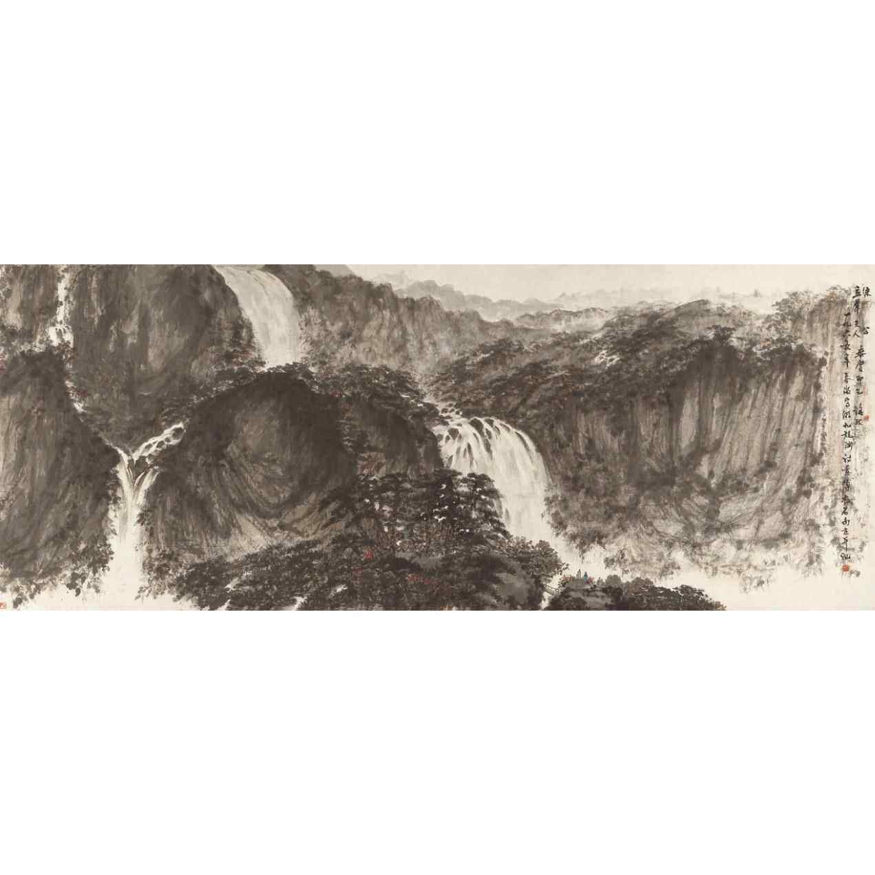 《九龙渊意图》8傅抱石诗名人PLL字画国画办公室客厅200*0cm包邮