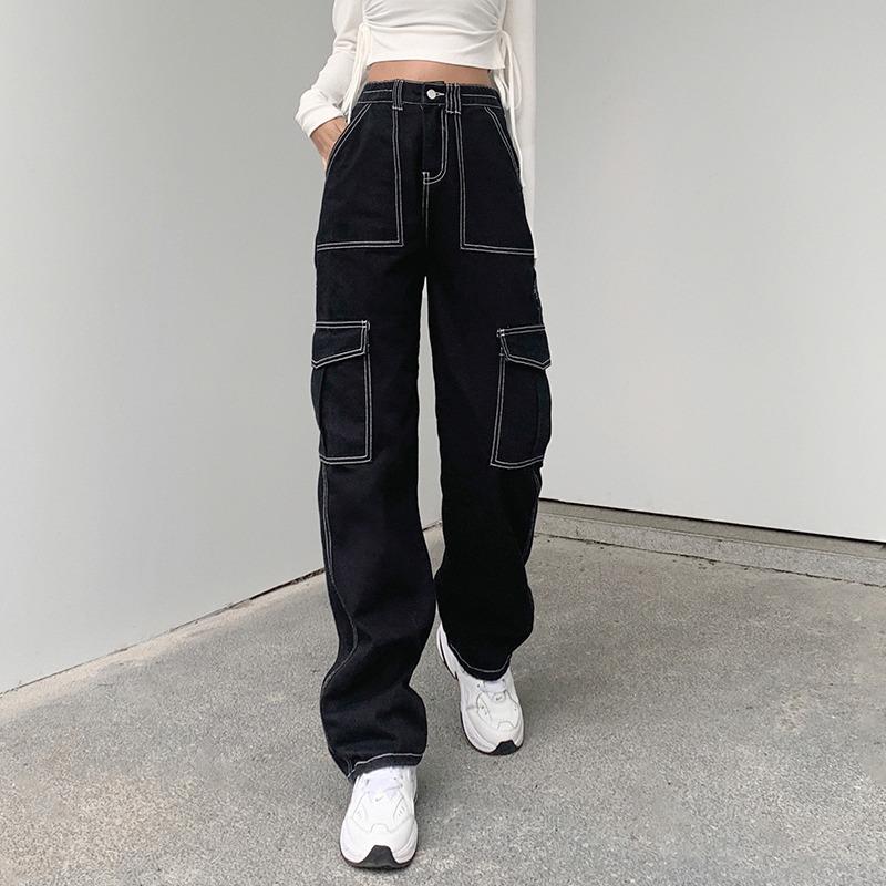 jeans loose line waist style super bright trend overalls