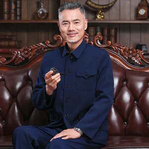 中山装套装男老款中山服中老年爷爷装春秋冬季老人衣服爸爸装加绒