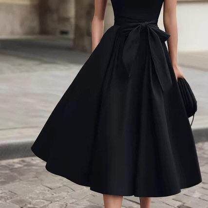 Commuter Daily Belted Umbrella Skirt A-Line Midi Skirt