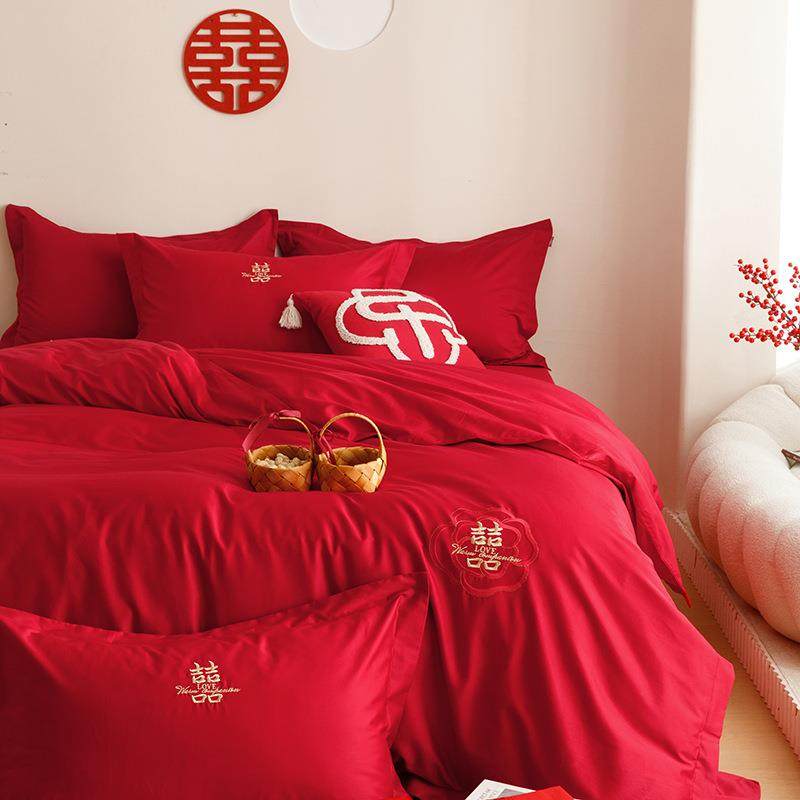 新款绒大棉纯红床单长新婚棉全棉结婚床上用品婚ENR庆四件套