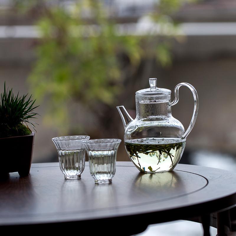 仿宋玻璃绿茶壶家用耐热冲茶器花茶壶大号高硼硅泡茶单壶花草茶具