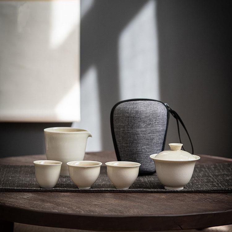 草木灰快客杯一壶三杯便携式旅行茶具套装收纳包彷古盖碗功夫茶具