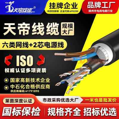 天帝室外新料防水4芯网线带2芯电源线一体线铜芯网络线监控综合线