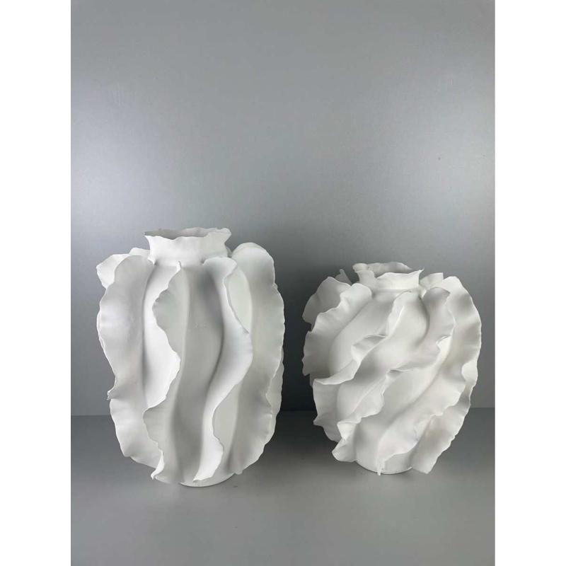 现代简约波浪摆件样板花边插花轻圆形奢博古架器花瓶房间陶瓷白色