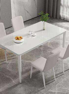 餐桌椅桌组合现KLH钢代简约奶油小户型长方家用吃餐饭桌化玻璃形