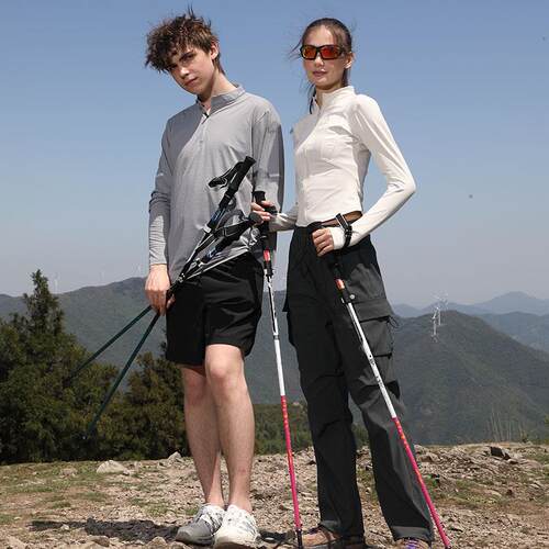 新款折叠登山杖可伸缩五节杖碳素拐杖徒步手杖户外滑雪装备