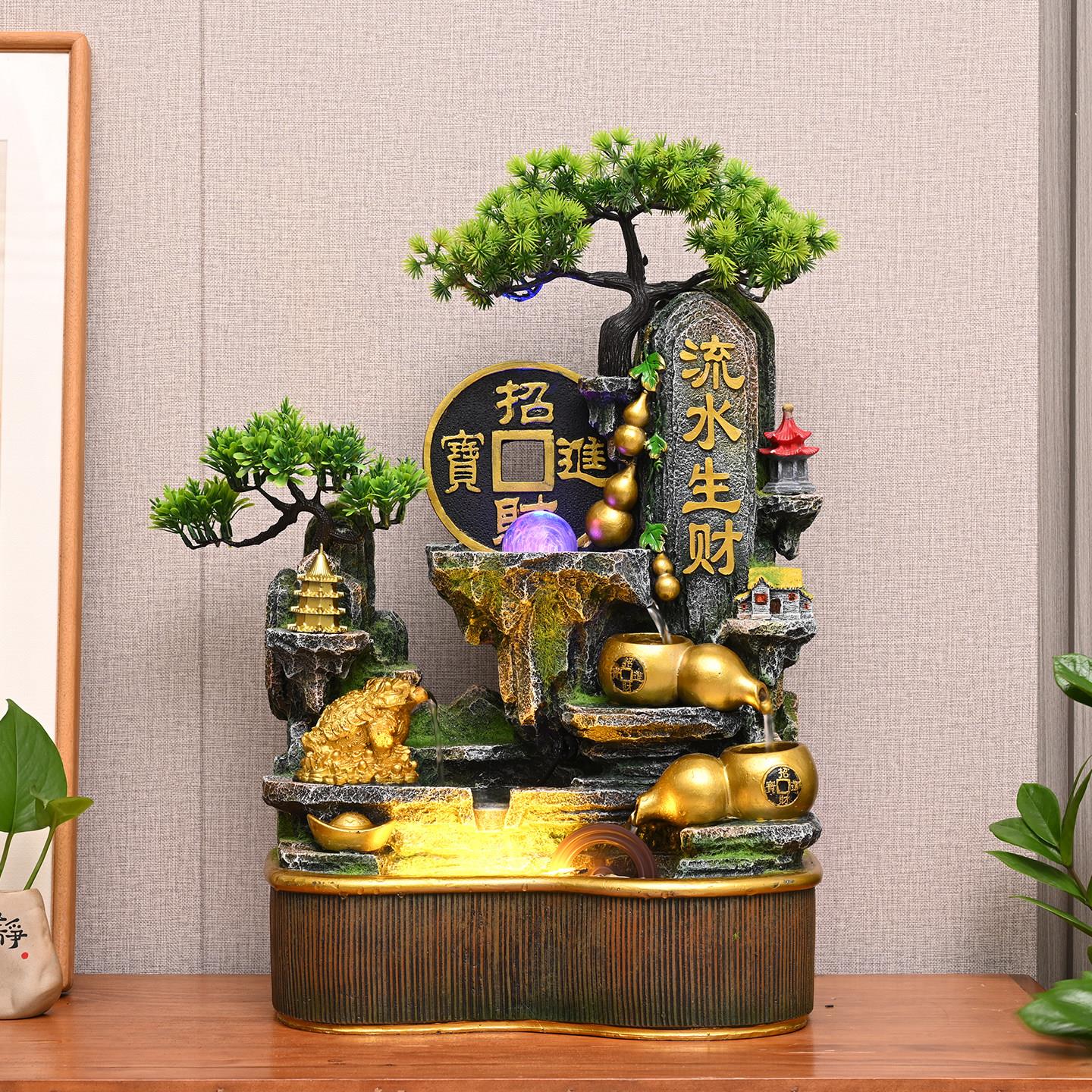 招财循环水喷泉摆件办公桌客厅玄关假山装饰品风水摆设