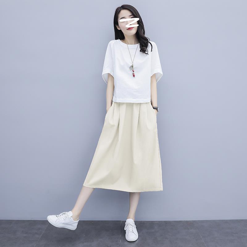 欧洲站棉麻裙子休闲时尚套装女2025新款夏季洋气亚麻半身裙两件套