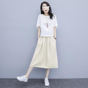 欧洲站棉麻裙子休闲时尚套装女2025新款夏季洋气亚麻半身裙两件套