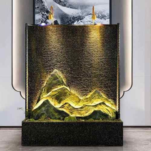 大型水幕墙鱼池假山水景公玄司关风水轮办室外客水厅IFE流公喷泉