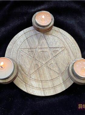 木质温馨 家居摆饰 杯蜡 装饰道具 北欧风小众 五芒星烛台 托 托