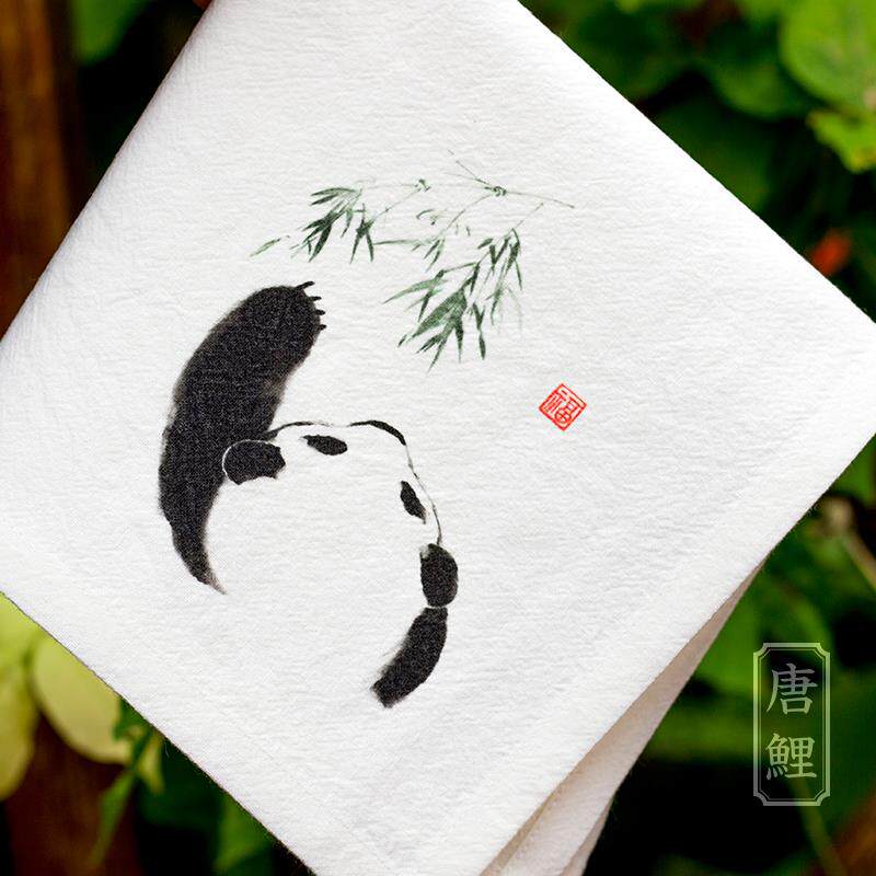 正品熊猫礼中国色品送特老外物国人出国礼留学手帕小方巾手绢女古