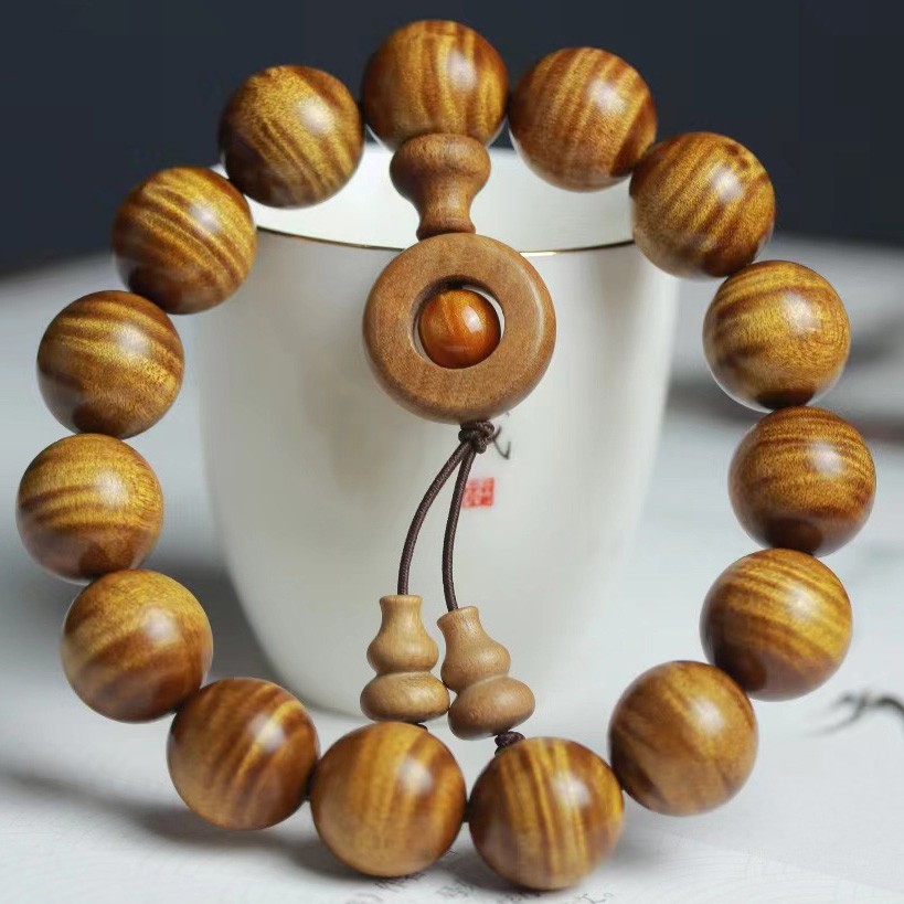 【附鉴定证书】精品老料金丝楠满水波纹1.5佛珠文玩男士手串