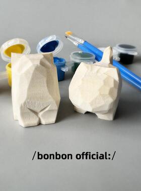 手工木雕猫咪狗狗毛坯白板可自行diy上色椴木雕刻自主定制彩绘