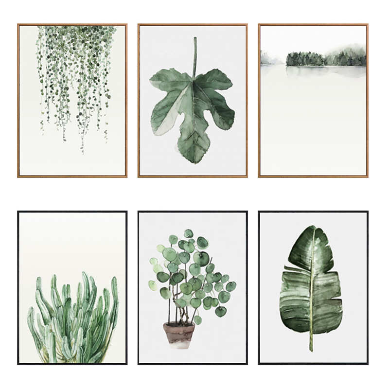 北欧风格绿植装饰画客厅照片墙组合植物盆栽壁画简约清新卧室挂画图片