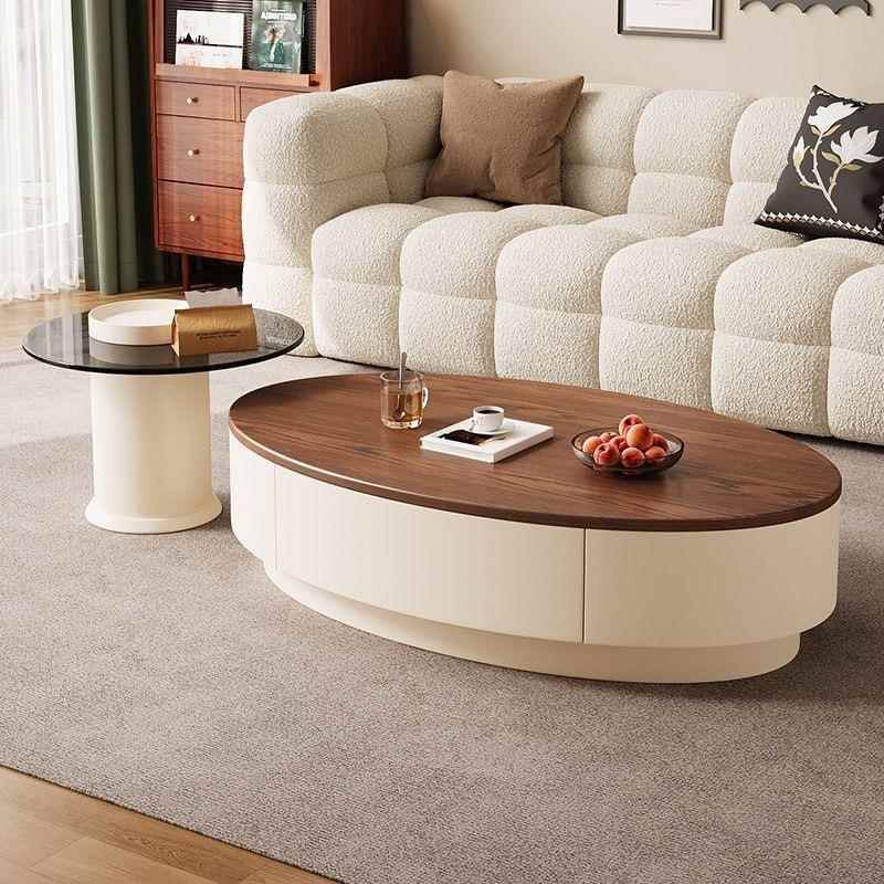 中古风胡桃色圆形茶几电视柜组合现代简约轻奢客厅家用2025新款