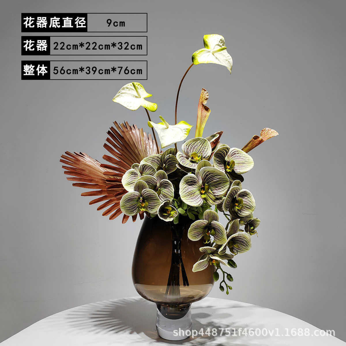 假样板房摆设摆件仿真现代轻玻璃花花装饰品餐桌花艺器茶几奢盆景