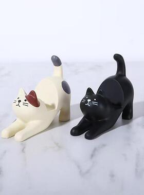 可爱伸懒腰猫咪小摆件花猫手机支架桌面装饰品创意懒人追剧实用