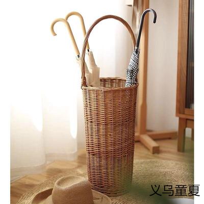 伞柳编放架入篮门aYi6pEsD玄关雨伞桶藤编收纳手筐日式提收纳简约