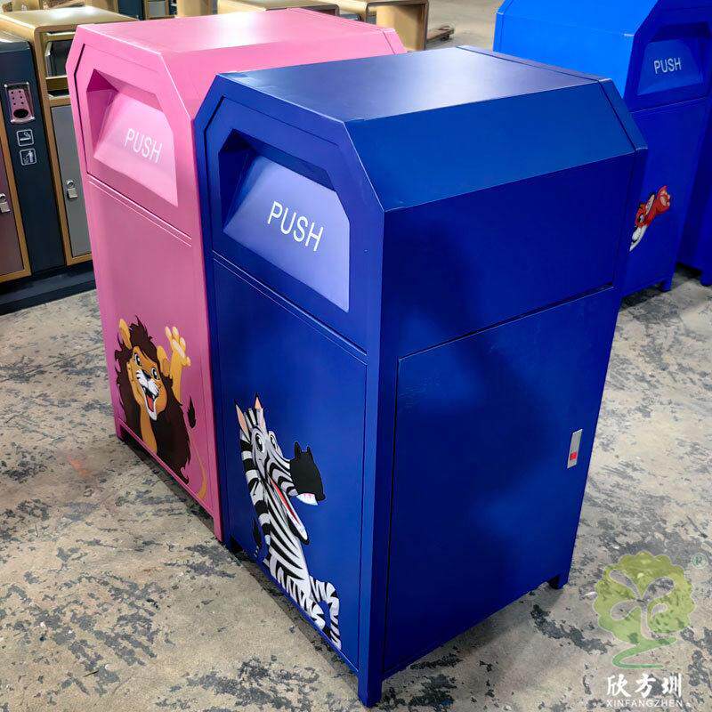 户外创意卡通不锈钢垃圾桶幼儿园学校儿童公园UV打印果皮箱厂