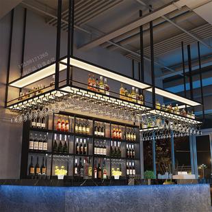 发光玻璃悬空酒柜红酒杯子倒挂吊柜定作 吧台吊架酒架置物架悬挂式