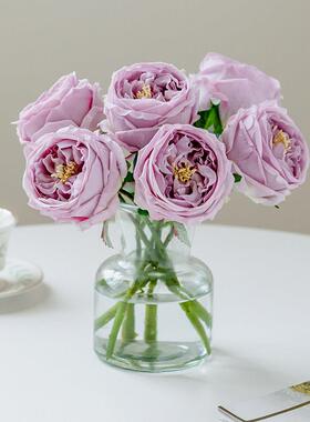 紫色玫瑰花彷真花假花客厅餐桌茶几装饰摆饰手感保湿彷生花束摆设