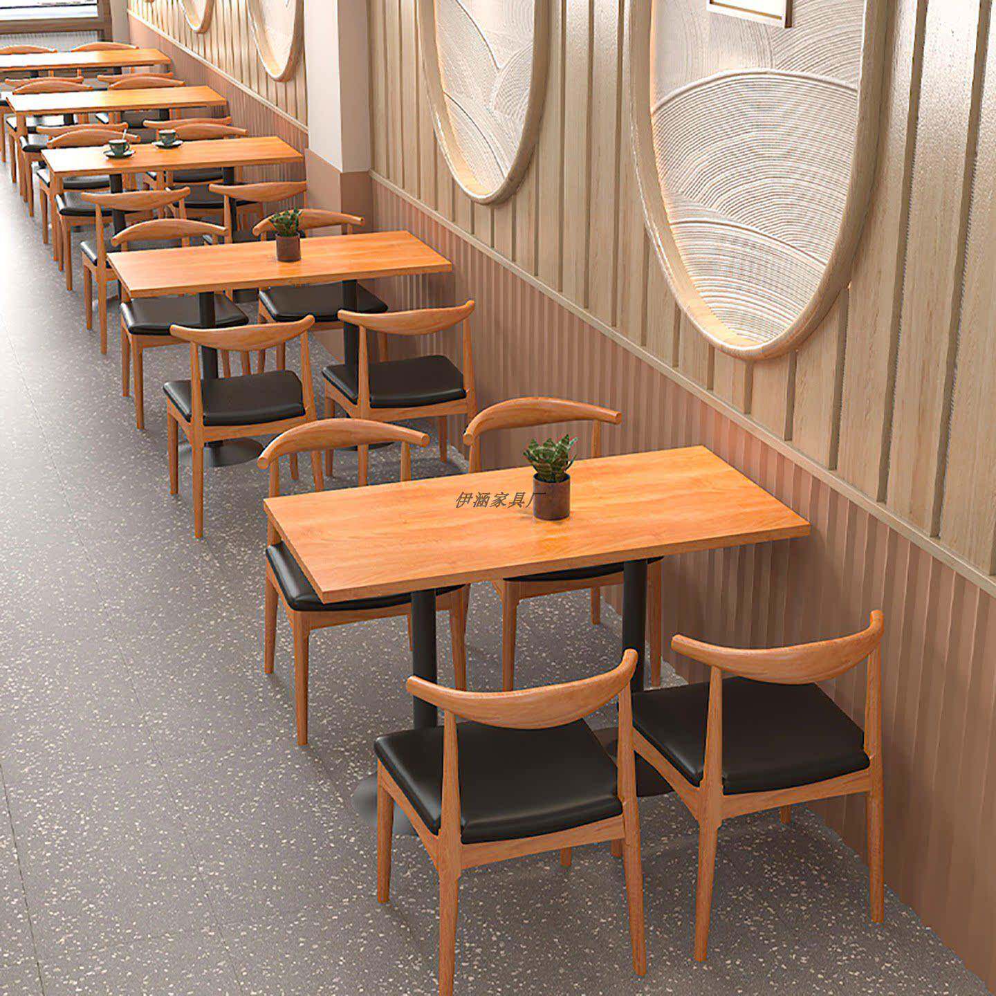 需定制餐饮饭店咖啡厅桌椅组合奶茶甜品店韩式料理店实木餐椅小方