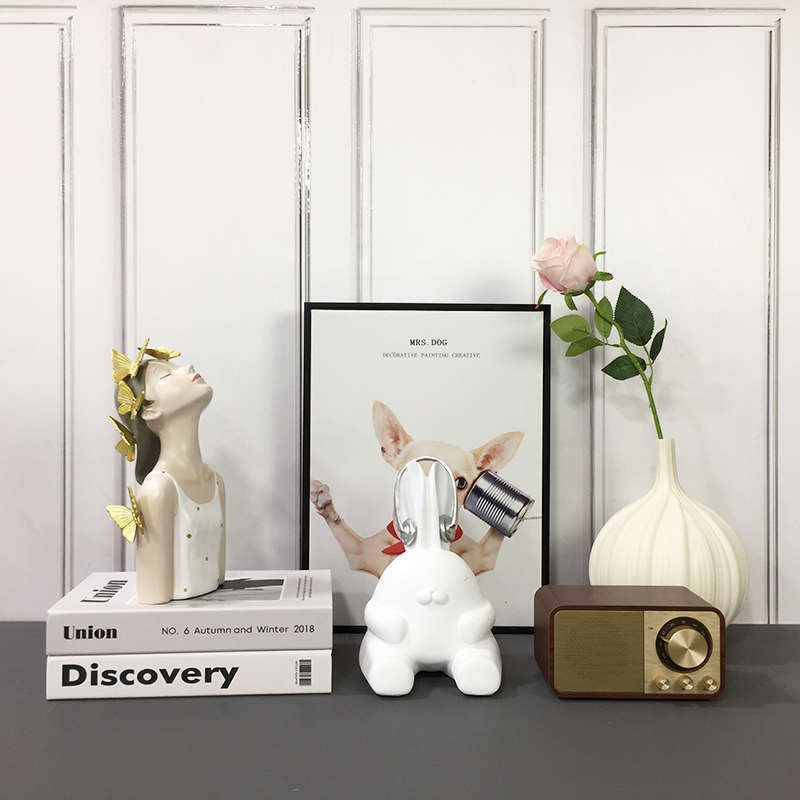 北欧极简样板间展厅书房书柜软装饰品挂画花瓶仿真书花瓶摆件套装图片
