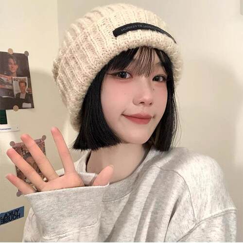 Hat, women's warm knitted yarn hat, big head