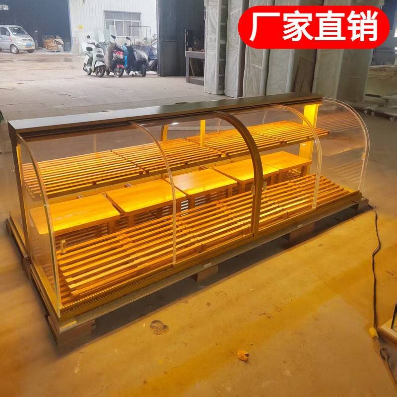 商用玻璃展示柜面包柜弧形不锈钢糕点中岛边柜台食品玻璃货架个性