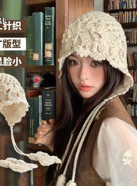 LYQ YRF针织帽子女新款民族风川西旅游镂空包头帽显脸毛线套头帽