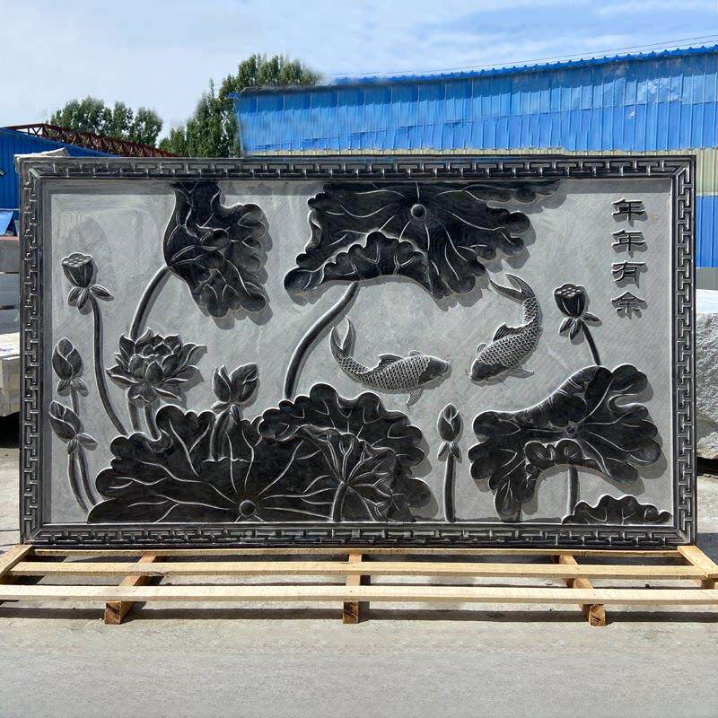 青石浮雕壁画五福地板雕刻彷古庭院镂空窗格栅房子入口影墙中国风
