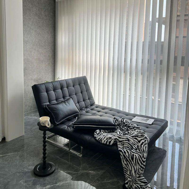 库沃单双人折叠休闲椅坐卧两用皮质懒人沙发床黑色沙发椅阳台躺椅