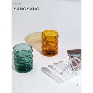 杯子圆形水杯果汁杯家用 创意ins风彩色玻璃杯客厅饮料茶杯中式