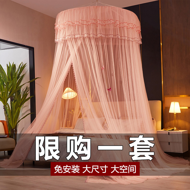 2025新款公主风蚊帐家用卧室免安装挂钩天花板高级落地床幔纱纹账