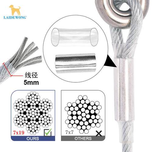 现货登山扣钢丝绳狗绳宠物牵引绳防咬狗链 tie-out cable leash爆