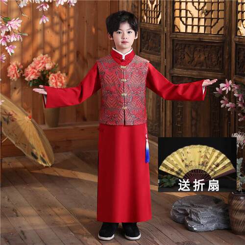 男童汉服中国风拜年服古装儿童唐装公子少爷国学演出服民国风长衫