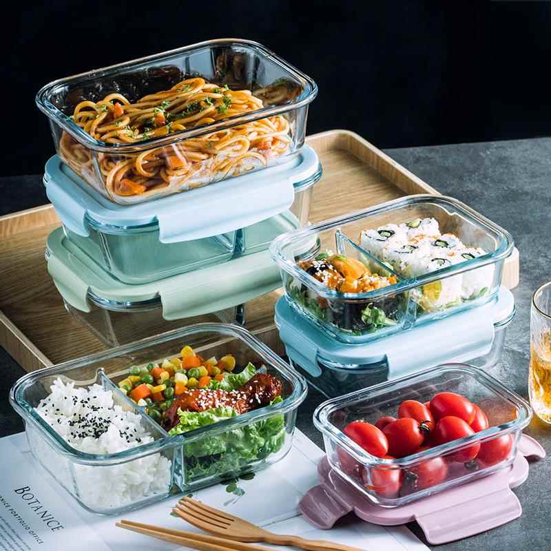 大学生便当盒带盖饭盒便捷分隔玻璃盒微波炉加热办公上班族饭盒子
