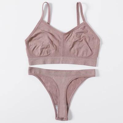 Women Seamless Bra Set High Cut Thong Panties Female Sexy Li