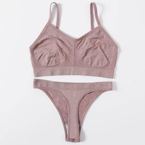 Women Seamless Bra Set High Cut Thong Panties Female Sexy Li
