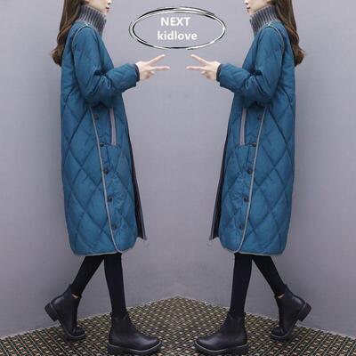 香港欧货高领大码宽松加厚菱格棉衣外套女冬装胖mm中长款过膝棉服