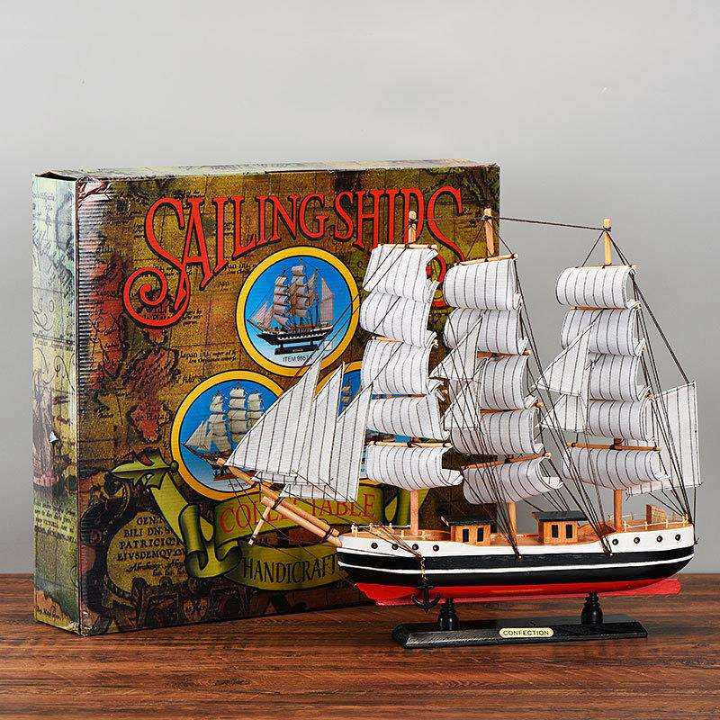 地中海风格家居生活摆件工艺帆船模型一帆风顺木质艺术品摆饰